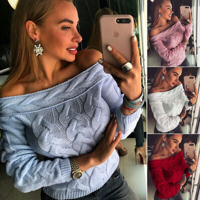 

Women Ladies Off Shoulder Sweatshirt Long Sleeve Sweater Jumper Pullover Tops