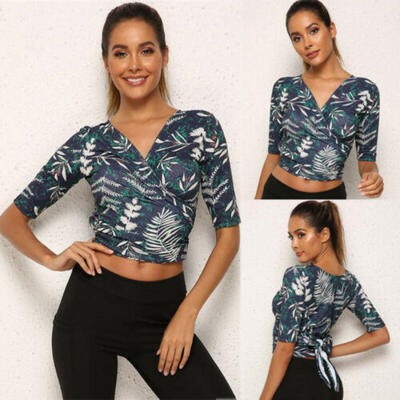 

Fashion Women Yoga Summer Floral Printed Casual T-Shirt Blouse Tops Vest