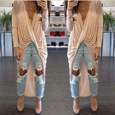 

Women Long Sleeve Loose Asymmetric Pleated Blouse Long Tops Shirt Dress Pullover