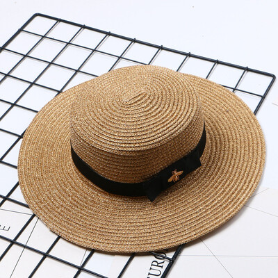

Korean embroidered butterfly cartoon straw hat children spring&summer flat brim visor Hat Beach Sun Hat