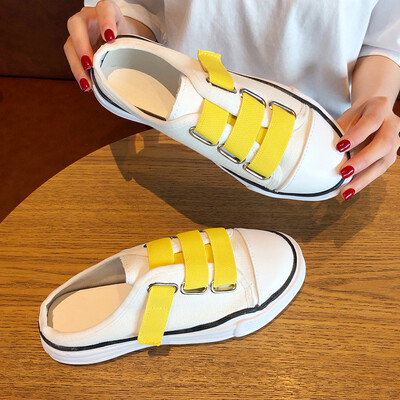 

Baotou canvas shoes womens summer Korean fashion Joker flat-bottomed white shoes half drag Mueller shoes