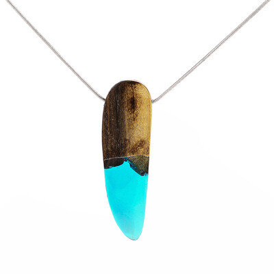 

Wood&Resin Statement Necklace Handmade Blue Oval Pendant Necklaces