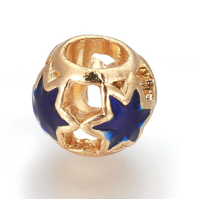 

Alloy European Beads with Enamel Rondelle with Star Golden Blue 105x85mm Hole 5mm