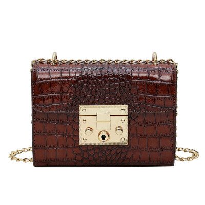 

Alligator Small Square Bag Women Crocodile Leather Crossbody Bags Retro Chain Handbag Lock Messenger Shoulder Bag T3G