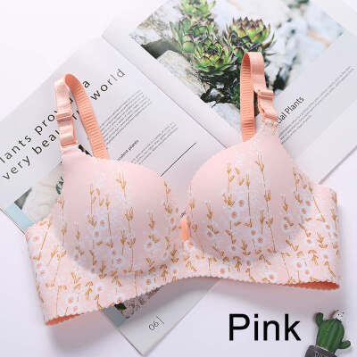 

Women Floral Push Up Seamless Bra Sexy Lingerie Flower Print Gathered Bras One-Piece Underwear