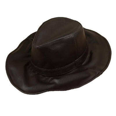 

New Fashion Women Men Fedora PU Leather Pinched Crown Wide Brim Unisex Jazz Hat Cap
