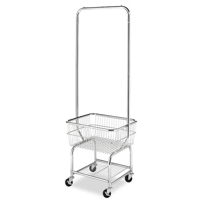 

Rolling Laundry Cart Organizer wStorage Basket Hanging Rack Hamper Silver