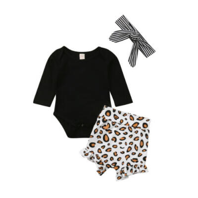 

US Toddler Kids Baby Girl Infant Clothes Romper Tops Leopard Print Pants Outfits