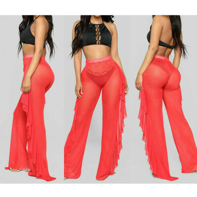 

Plus Size Women Mesh Sheer Bikini Cover Up Long Pant Trousers Beach Swimwear