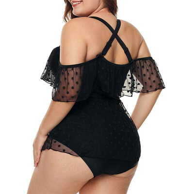 

Women Plus Size One Piece Swimsuit Off the Shoulder Sheer Mesh Bikini Dress Set Bathing Swimwear
