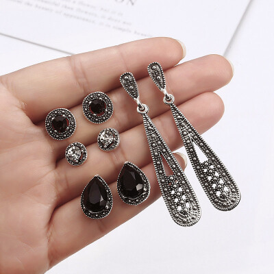 

F1 Vintage Retro Crystal Earrings For Women Boucle Doreille Jewelry Bohemian Stud Earring Set Green Droplets Brincos 5Pairs