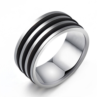 

High Quality Vintage 10Mm Silver Black Titanium Ring For Men