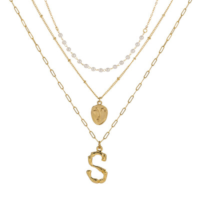 

2019 New Face Coin Beads Alphabet Initial LetterPendant Necklace Female Gold Color Chain Choker Collar Necklaces for Women