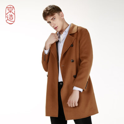 

JZAO Mens double-breasted woolen coat pure wool double-sided coat mens long section mens long section woolen coat suede  17092A