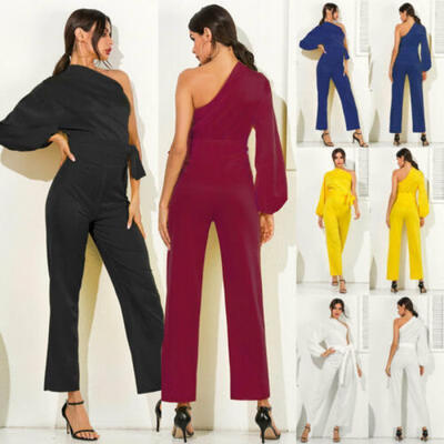 

Womens One Shoulder Jumpsuit Ladies Summer Evening Party Long Playsuit Size 8-14