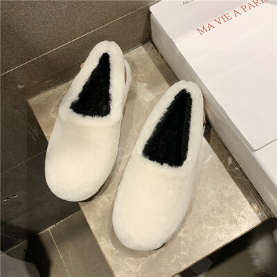 

Ins Fur Shoes Female Autumn Winter Korean Version Baitie External Wear Flat-soled Bean Shoes with Flat-soled Cotton Bean Shoes