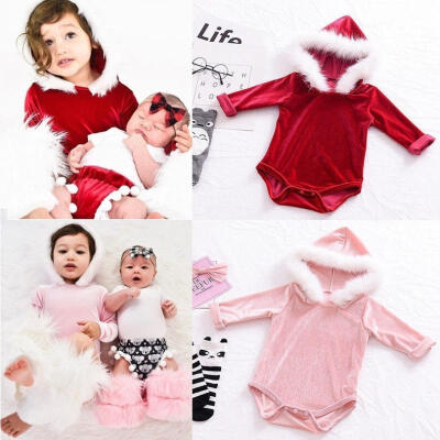 

2 Colors Toddler Baby Girl Hooded Jumpsuit Romper Bodysuit Velvet Clothes Outfit Xmas 0-24 Months