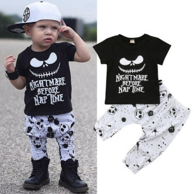 

Canis Toddler Kids Baby Boys Skull Halloween Tops T-shirt Pants Outfits Clothes