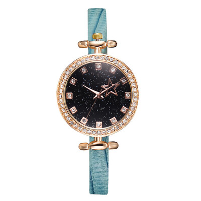 

Korean version of the small student watch wish hot new diamond starry quartz watch crocodile pattern PU fashion watch