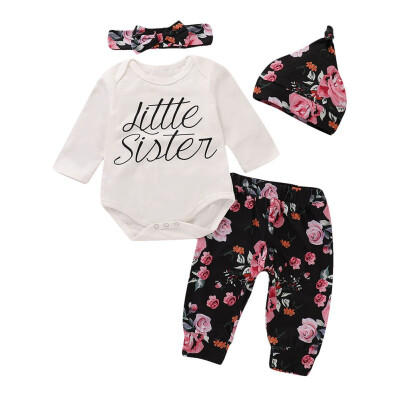 

Newborn Baby Girl Clothes Set 100 Cotton Long-sleeved RomperTrousersHatHeadband 4pcs Infant Clothes