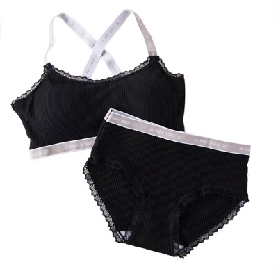 

Women Bra Set Letter Print Female Underwear Comfortable Wireless Lingerie Bra Set Black White Cotton Full Cup Bras Sets