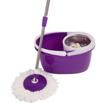 

360° Rotating Stainless Steel 2 Heads Magic Mop Dehydrate Basket-purple