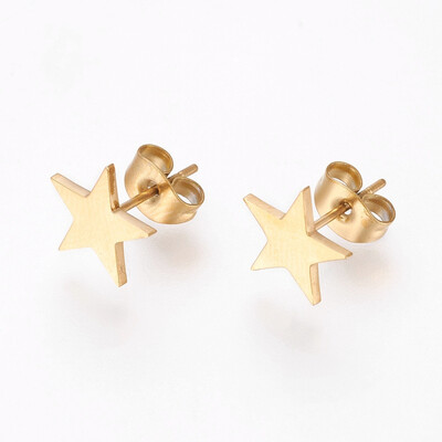 

304 Stainless Steel Stud Earrings Star Golden 95x95x1mm