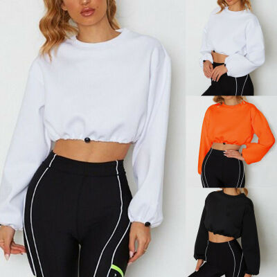 

Women Long Sleeve Hoodie Crop Tops Sweatshirt Casual Slim Jumper Pullover Hooded