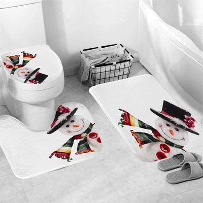 

Gobestart 3Pcs Christmas shower Curtain Bathroom Anti-slip Carpet Rug Toilet Cover Mat Set