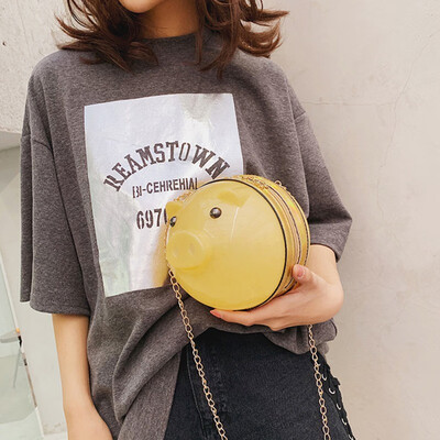 

Girls Mini Messenger Bags Acrylic Plastic Pig Shape Shoulder Bags Cute Funny Bag For Girl 2019