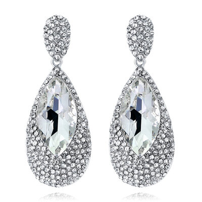 

Fashion wild alloy earrings Fashion wild New Jewelry Water droplets Stud Earrings Silver Color Wedding Rhinestone Earring