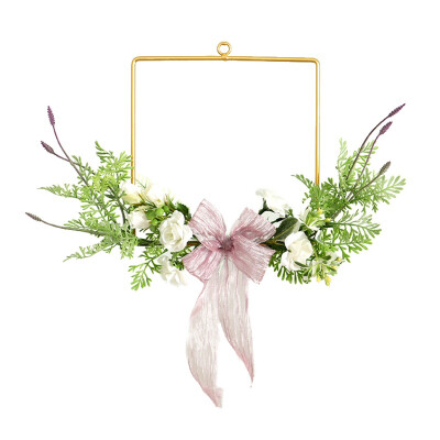 

New Geometric Design Metal Frame Artificial Flowers Garland Pendant Faux Floral Hanging Wreath For Wall Window Wedding Home Decor