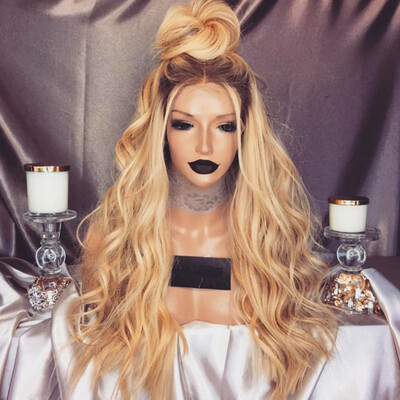 

Tailored Womens Fashion Front lace Wig Gold Synthetic Hair Long Wigs Wave Curly Wig