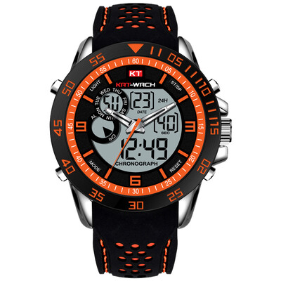 

Watch mens LED luminous double movement sports silicone electronic watch waterproof quartz watch