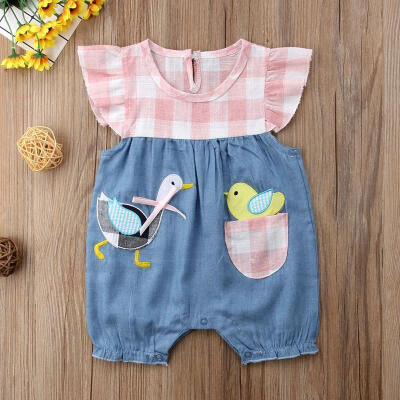 

Newborn Baby Girls Plaid Denim Bubble Romper Jumpsuit Bodysuit Outfits Clothes