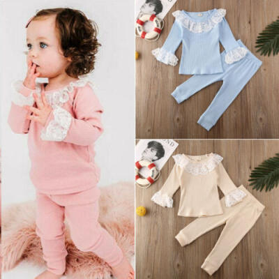 

US Toddler Baby Girl Clothes Lace Ruffle Long Sleeve Top T-shirt Pants Outfit