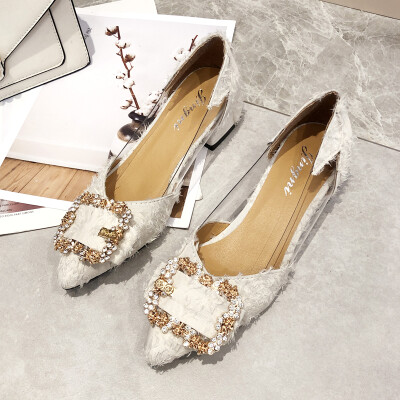 

Retro bean shoes Xia Han version of low heel transparent tip evening shoes single shoes chic fairy shoes