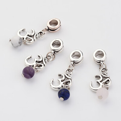 

Natural Gemstone European Dangle Beads with Alloy Ohm Pendants Antique Silver 34mm Hole 5mm