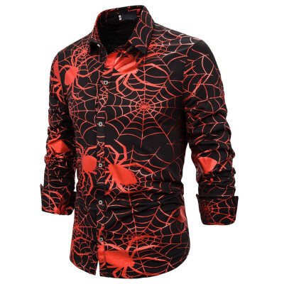

Toponeto Mens Ethnic Style Vintage Printing Slim Long Sleeve Dress Shirt Blouse Tops