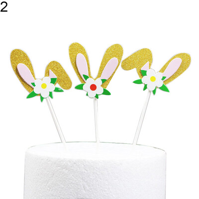 

3Pcs Happy Easter Rabbit Bunny Ears Glitter Powder Party Holiday Ornament Decor