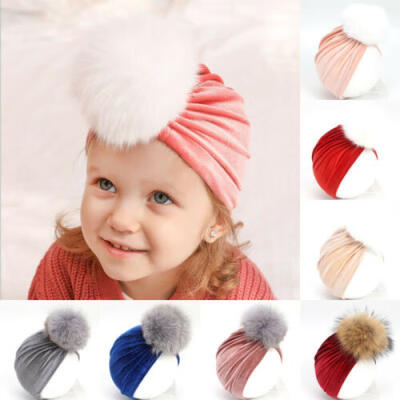 

New Velvet Turban Baby Hat Winter Warm Girls Boy Cap Beanie Infant Elastic Hat