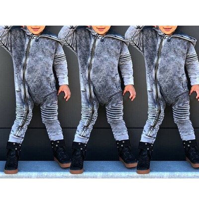 

Newborn Kid Baby Boy Girl Denim Hooded Romper Playsuit Pants Outfit Clothes 0-3T