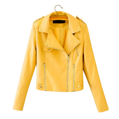 

Gobestart Womens Casual Solid Color Lapel Zipper Long Sleeve Leather Jacket Coat