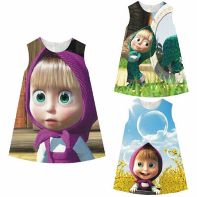 

NEW Kids Baby Girl Masha And The Bear Party Dress Vest Skirt Toddler Clothes CA
