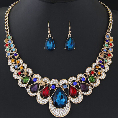 

Womens Mixed Style Bohemia color Bib Chain Necklace Earrings Jewelry