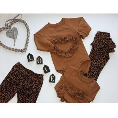 

2PCS Newborn Baby Boy Girl Clothes Long Sleeve Romper TopsLeopard Pants Outfits