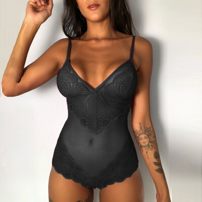 

Gobestart New One Piece Women Mesh Lace V-Neck Teddy Lingerie Jumpsuit Underwear Bodysuit