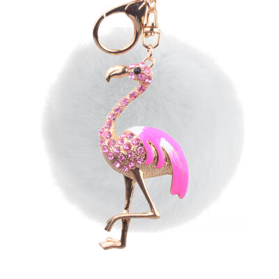 

Flamingo Keychain Rex Rabbit Fur Ball Exquisite Accessories Car Keychain