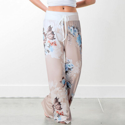 

Women Ladies Summer Floral Prints Drawstring Wide Leg Pants Leggings