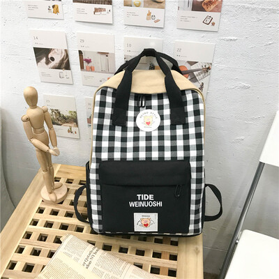 

Ins bag female college students shoulder bag Korean version of high school ancient sense girl canvas campus Japanese plaid backpac